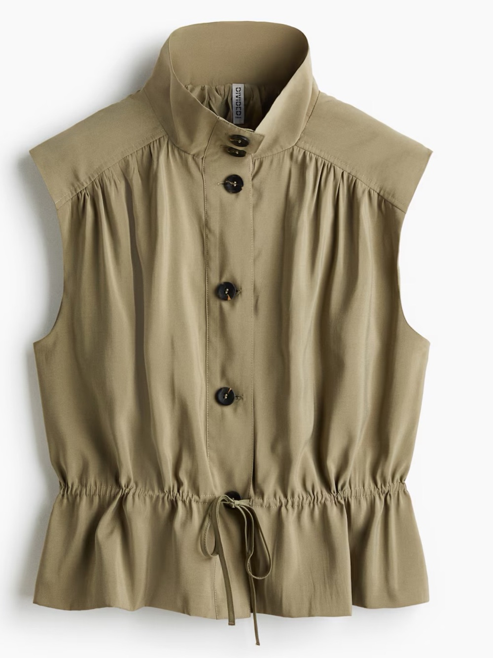 H&M Sleeveless Olive Drawstring Waist Blouse